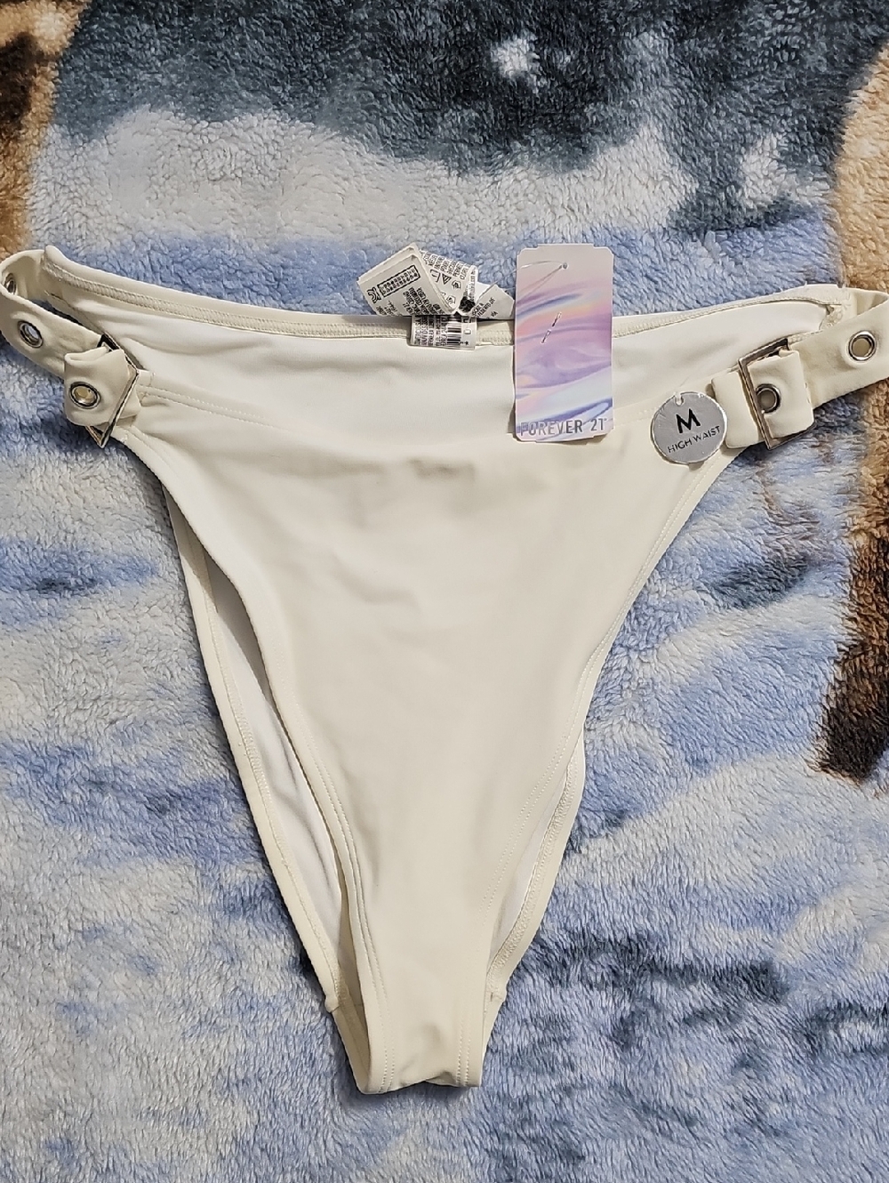 Forever 21 Cream High-Rise Bikini Bottom with Hip Buckles